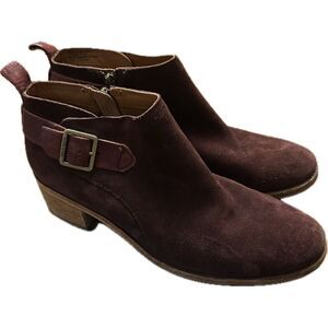 Kork-Ease 8.5 Women's Leather Suede‎ Booties Stacked Heel Ankle Boots Burgundy